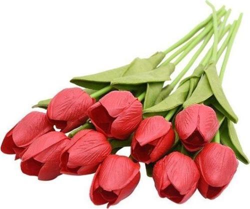 Yapay Çiçek Islak Lale Gerçeksi Doku 10lu KIRMIZI