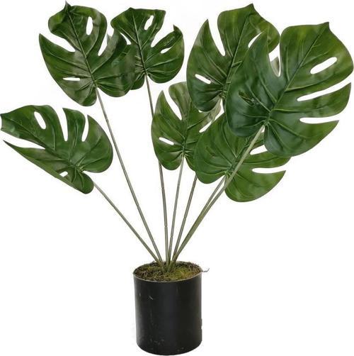 Yapay Çiçek Monstera Deve Tabanı Siyah Saksılı Salon Çiçeği 7 Yaprak 66cm