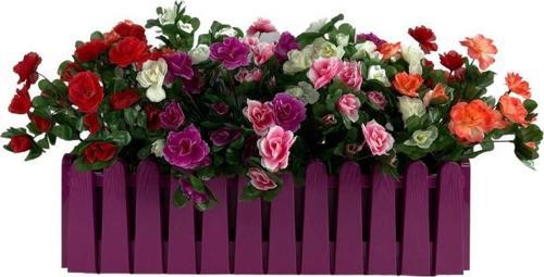 Yapay Çiçek Mor Çit Balkon Saksısı Renkli Açelya Çiçekli 55*20cm