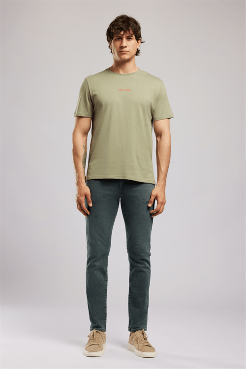 KWASI Erkek Loose %100 Pamuk Baskılı Bisiklet Yaka T-Shirt Yeşil