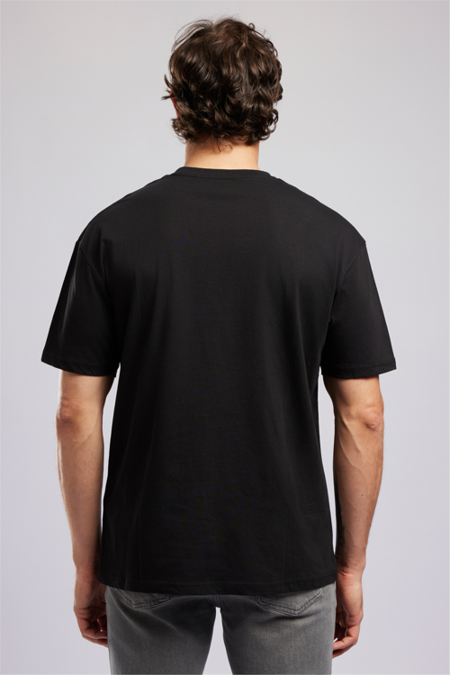 CLIFF Erkek Loose %100 Pamuk Baskılı Bisiklet Yaka T-Shirt Siyah