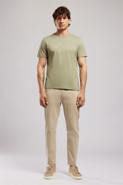 DRAWOS Erkek Regular Fit %100 Pamuk Basic Bisiklet Yaka T-Shirt Yeşil
