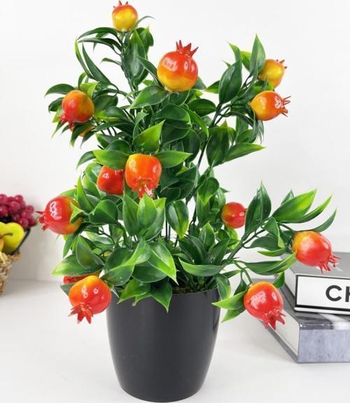 Yapay Çiçek Nar Ağacı Siyah Saksıda Nar 30cm