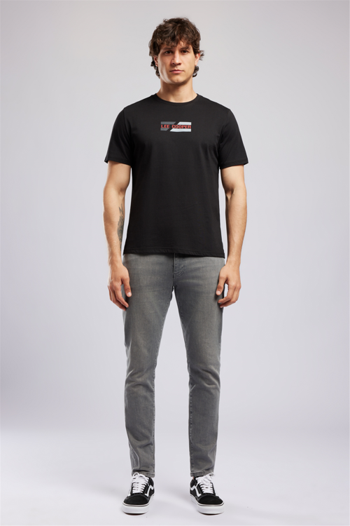 BASIL Erkek Regular Fit %100 Pamuk Baskılı Bisiklet Yaka T-Shirt Siyah