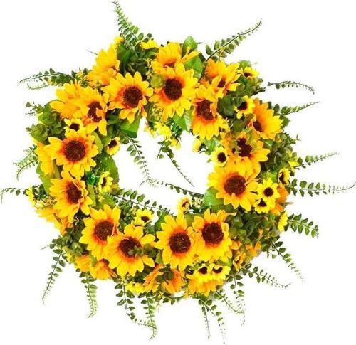 Yapay Çiçek Kapı Süsü Ay Çiçeği ve Kuşkonmaz Sunflower Yılbaşı Kapı Çelengi