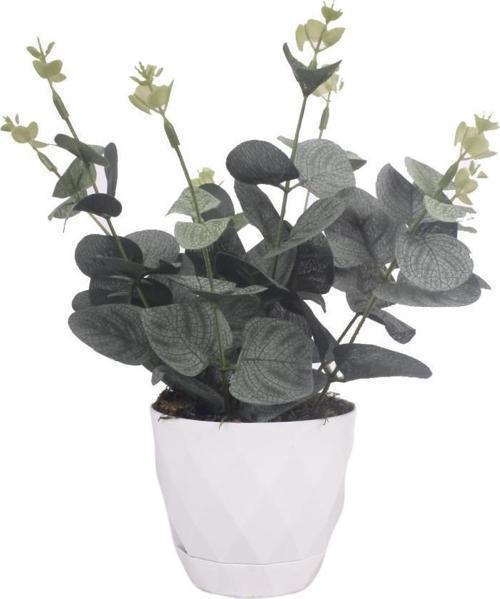 Yapay Çiçek Okaliptus Beyaz Saksıda Masa Çiçeği