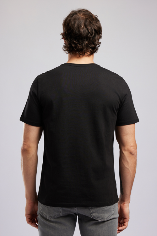 DESAVY Erkek Regular Fit %100 Pamuk Baskılı Bisiklet Yaka T-Shirt Siyah