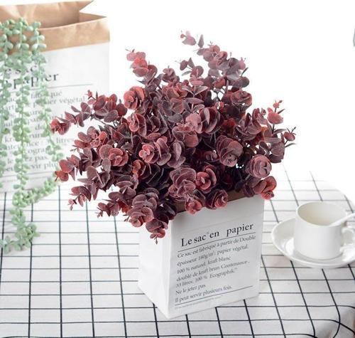 Yapay Çiçek Okaliptus Şimşir Demeti Pudralı Pastel Bordo Garnitür Aradal Dekoratif Yapay Bitki
