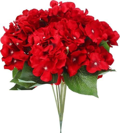 Yapay Çiçek Ortanca Demeti Kırmızı 5 Kafalı Büyük Boy 43 cm