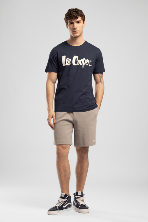 LONDONLOGO Erkek Regular Fit %100 Pamuk Baskılı Bisiklet Yaka T-Shirt Mavi