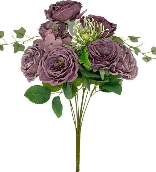 Yapay Çiçek Pastel Lila Şakayık 9 Dallı 7 Güllü Büyük Boy Demet 40cm