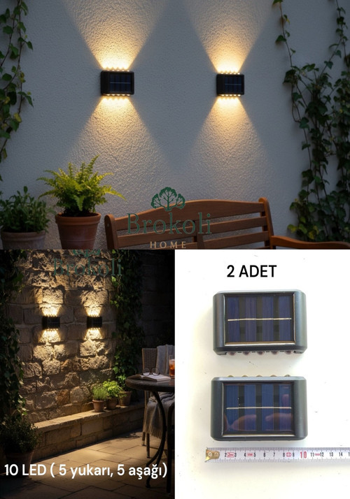 Solar Güneş Enerjili 10 LED li Aplik Duvar Aydınlatma Çift Yönlü Gün Işığı Bahçe Dekorasyon