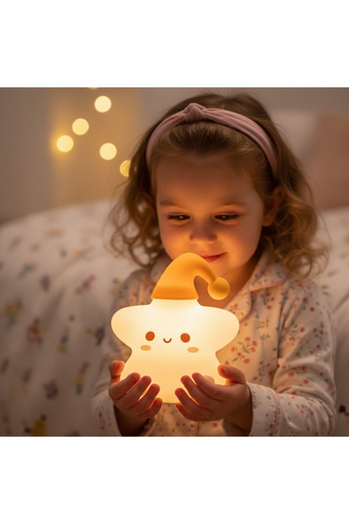 RGB Led Sevimli Yıldız Çocuk Odası Gece Masa Lambası Renk Değiştiren Yumuşak Silikon Şarj Edilebilir
