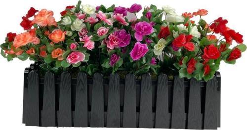 Yapay Çiçek Siyah Çit Balkon Saksısı Renkli Açelya Çiçekli 55*20cm