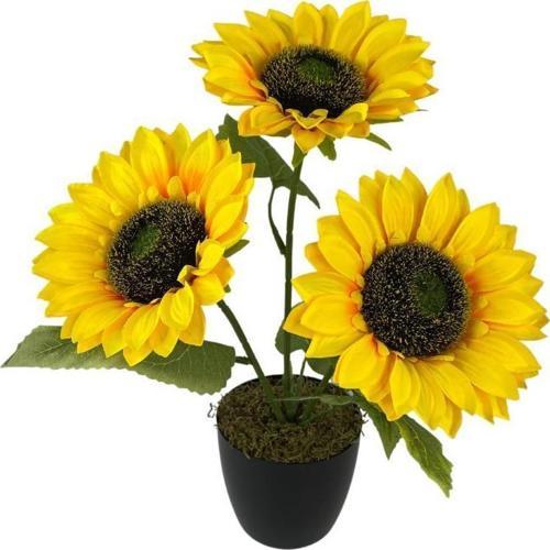 Yapay Çiçek Siyah Saksıda Ay Çiçeği 3Kafa 38cm