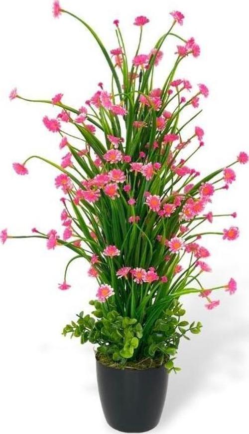 Yapay Çiçek Siyah Saksıda Pembe Papatya Ağacı 55cm
