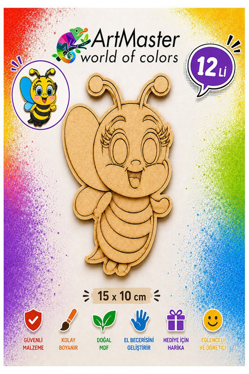 Ahşap Boyama Arı 12 Adet 10x15cm Boyama Böcek Figürleri Etkinlik Çoçuk Gelişim Motor Beceri Kreş Anasınıfı