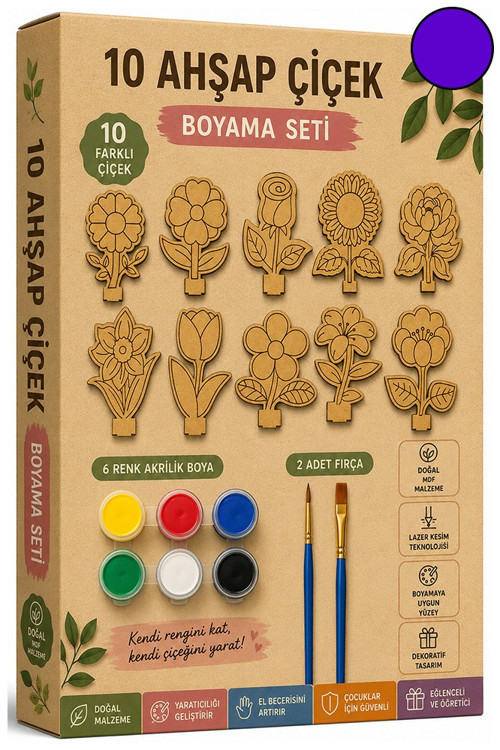 Ahşap Boyama 10 lu 1 Paket 10x15cm Ahşap Boyama Figürü 6 Renk Boya ve Resim Fırçası Etkinlik Çocuk Gelişim Motor Beceri