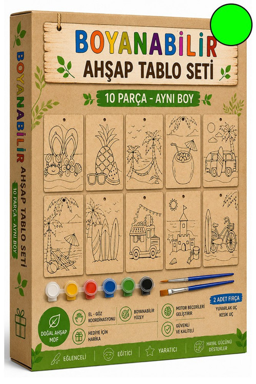 Ahşap Boyama 10 lu 1 Paket 10x15cm Ahşap Boyama Figürü 6 Renk Boya ve Resim Fırçası Etkinlik Çocuk Gelişim Motor Beceri