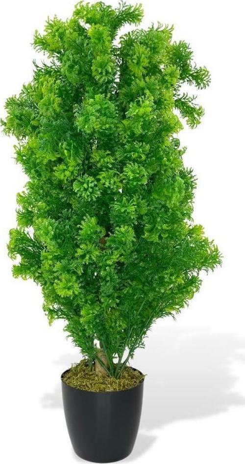 Yapay Çiçek Siyah Saksıda Yeşil Fesleğen Bonsai Ağacı 55cm