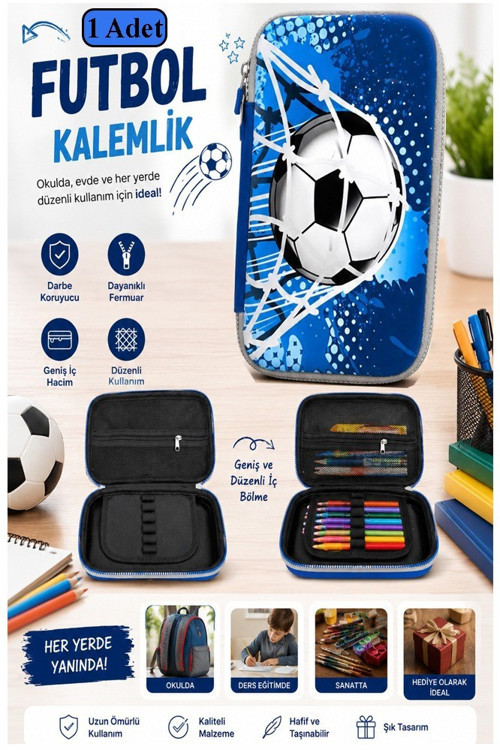 Futbol Kabartmalı Bölmeli Kalemlik 1 Adet P-6011 Erkek Çocuk Okul Kalem Kutusu 3 Boyutlu Sevimli Karikatür Hediyelik