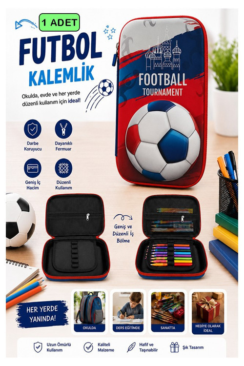 Futbol Kabartmalı Bölmeli Kalemlik 1 Adet P-6011 Erkek Çocuk Okul Kalem Kutusu 3 Boyutlu Sevimli Karikatür Hediyelik