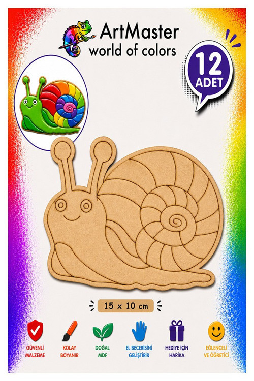 Ahşap Boyama Salyangoz 12 Adet 10x15cm Boyama Böcek Figürleri Etkinlik Çoçuk Gelişim Motor Beceri Kreş Anasınıfı