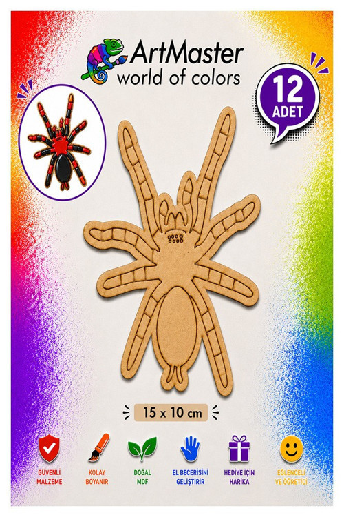 Ahşap Boyama Örümcek 12 Adet 10x15cm Boyama Böcek Figürleri Etkinlik Çoçuk Gelişim Motor Beceri Kreş Anasınıfı