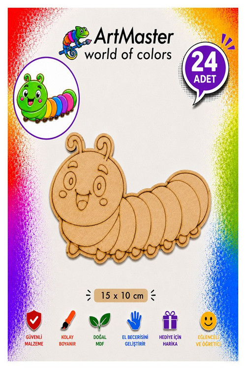 Ahşap Boyama Tırtıl 24 Adet 10x15cm Boyama Böcek Figürleri Etkinlik Çoçuk Gelişim Motor Beceri Kreş Anasınıfı