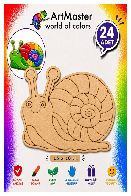 Ahşap Boyama Salyangoz 24 Adet 10x15cm Boyama Böcek Figürleri Etkinlik Çoçuk Gelişim Motor Beceri Kreş Anasınıfı