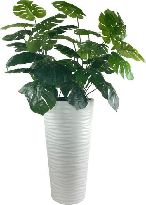 Yapay Monstera Beyaz Uzun Kumsal Vazoda 120cm 36Yaprak