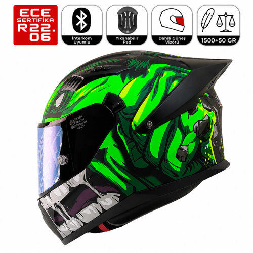FX211X Rage Motosiklet Kaskı Spoiler Mod Güneş Vizörlü Full Face Kask