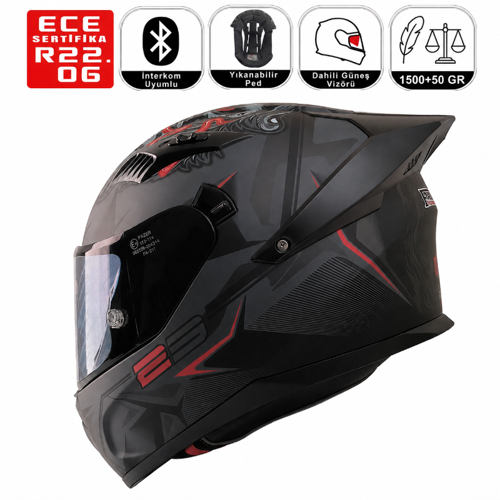 FX211X Beast Siyah Motosiklet Kaskı Spoiler Mod Güneş Vizörlü Full Face Kask