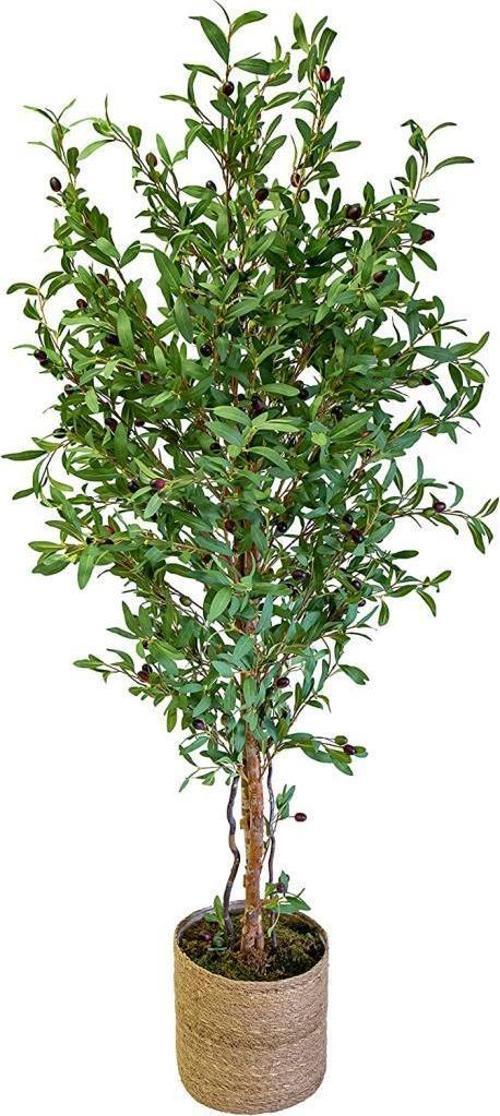 Yapay Zeytin Ağacı 180cm Hasır Örgü Kaplama Saksıda İki Gövdeli Doğal Görünümlü Yapay Ağaç
