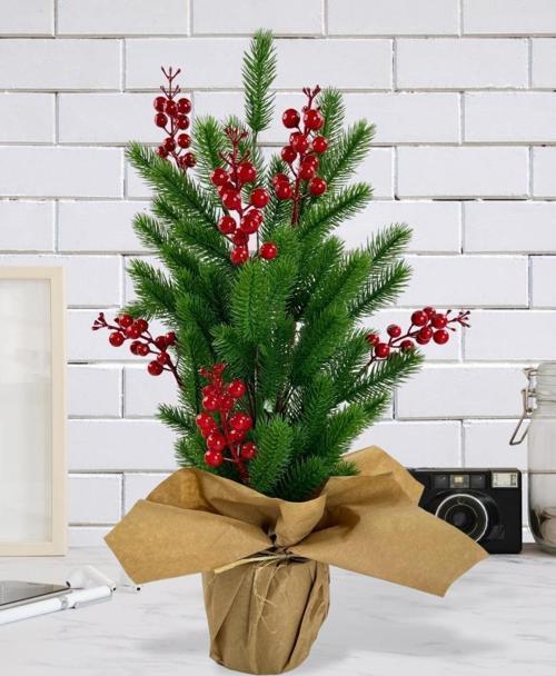 Yılbaşı Ağacı Kokina lı Yapay Çam Ağacı Kraft Saksıda 55cm