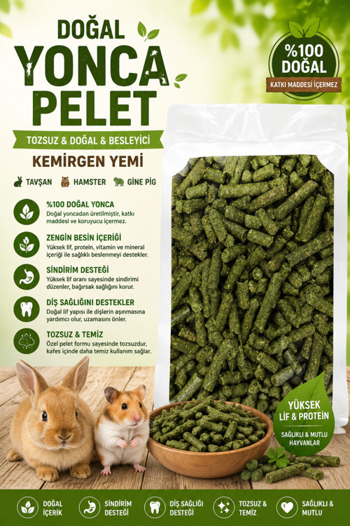 Tozsuz Doğal Yonca Peleti 500 Gr - Tavşan Hamster Ginepig Yemi