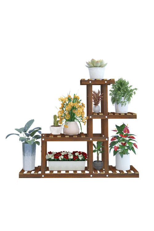 Ahşap Dekoratif 6 Katlı Çiçeklik Standı - 120X120 Cm Büyük Boy Saksı Rafı