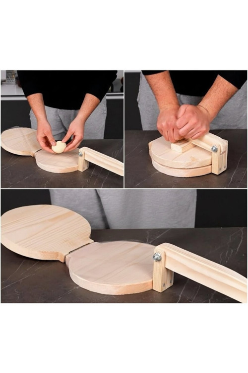 El Yapımı Ahşap Hamur Presi - 20 Cm Çap (Tortilla, Taco, Mantı Hamuru)