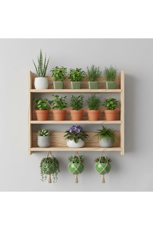 50X50 Cm - 3 Katlı Çok Amaçlı Çiçeklik, Mutfak Baharatlık Ve Saksı Standı - Montaja Hazır