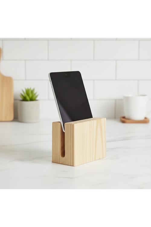 Ahşap Minimalist Telefon Ve Tablet Standı - Masaüstü Tutucu - Doğal Ahşap Stant