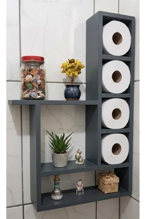 100X60 Cm Dev Boy Masif Ham Ahşap Banyo Rafı - 6 Geniş Bölmeli Tuvalet Kağıtlığı Ve Düzenleyici