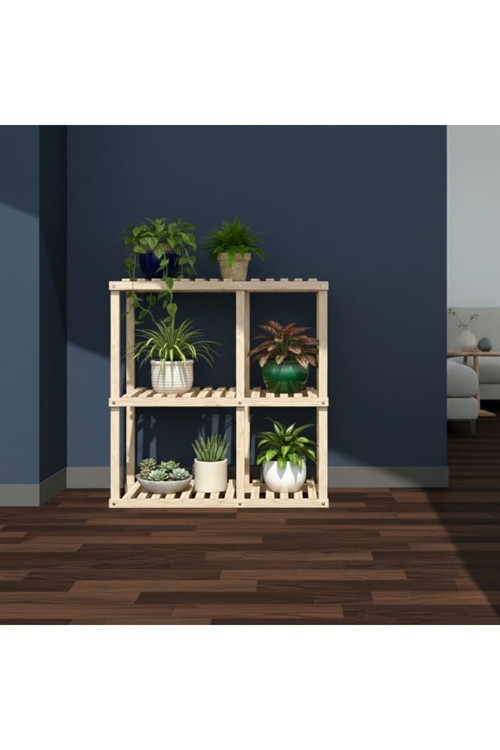 100X100 Cm Masif Ahşap Çiçeklik Standı - Kahve & Bej Renk Seçenekli Çok Katlı Saksılık