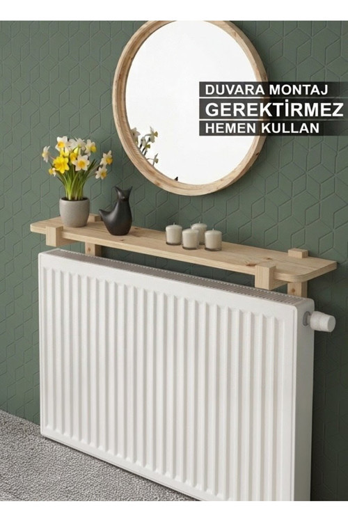 Doğal Masif Çam Petek Üstü Sehpa - Duvar Delme Gerektirmeyen Dekoratif Raf - 80X10 Cm