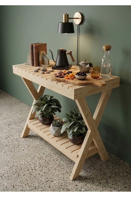 Nelyu Masif Ahşap Yan Sehpa - 80X60X20 Cm Çok Amaçlı Dekoratif Raf