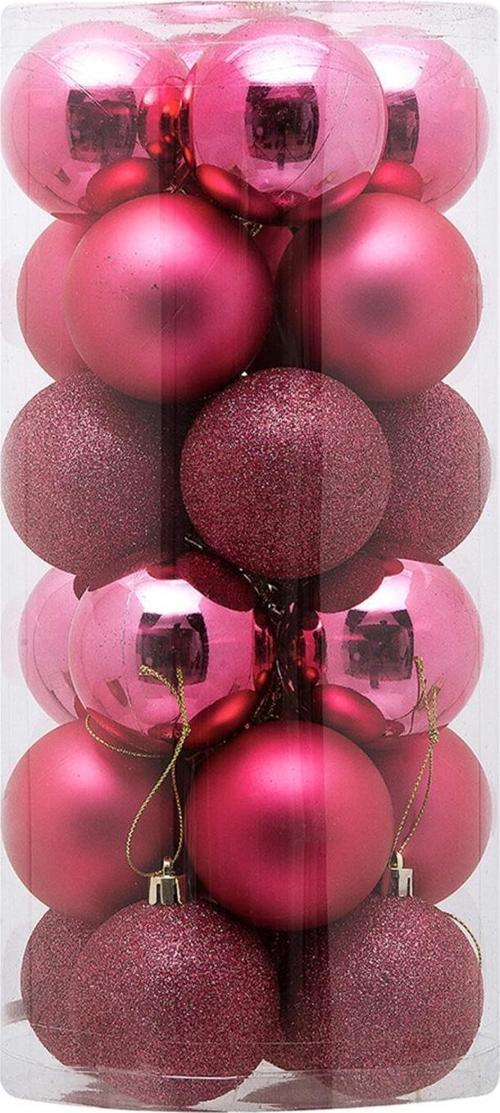 Asılabilir Yılbaşı Yeniyıl Ağacı Süsü 6cm Top PEMBE 24 lü Christmas Tree Ornaments Yeni Yıl Süsleri