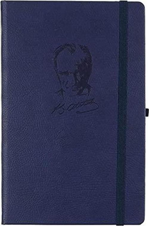 Atatürk Baskılı Termo Suni Deri Kapaklı Çizgili A5 Ajanda Not Defteri LACİVERT