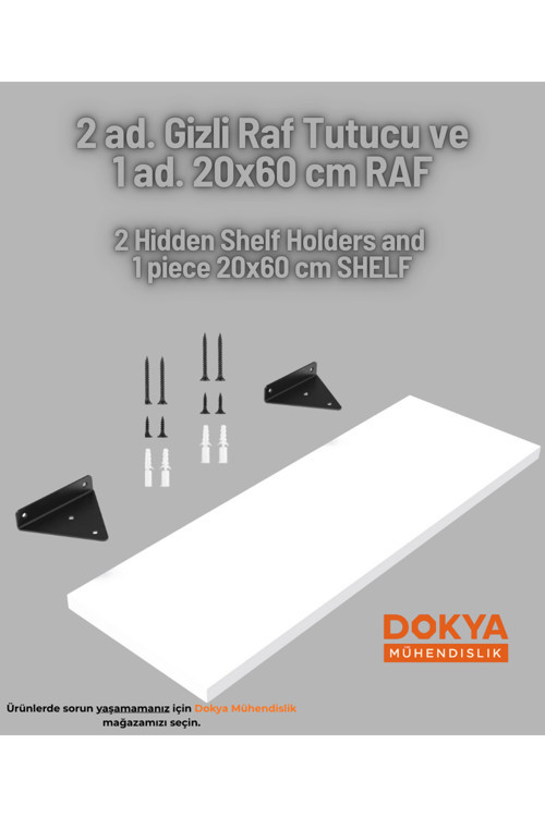 2'Li Gizli Duvar Rafı Askı Aparatı Ve 1 Ad. 20X60 Cm Beyaz Mdf