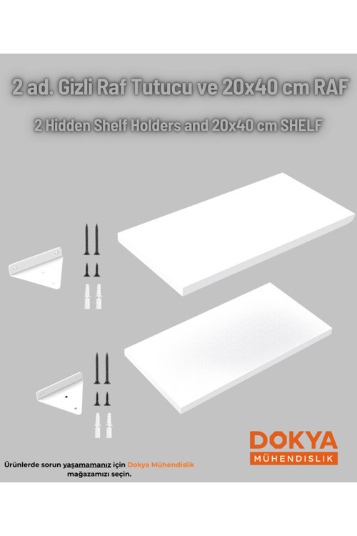 2'Li Gizli Duvar Rafı Askı Aparatı Ve 20X40 Cm Beyaz Mdf
