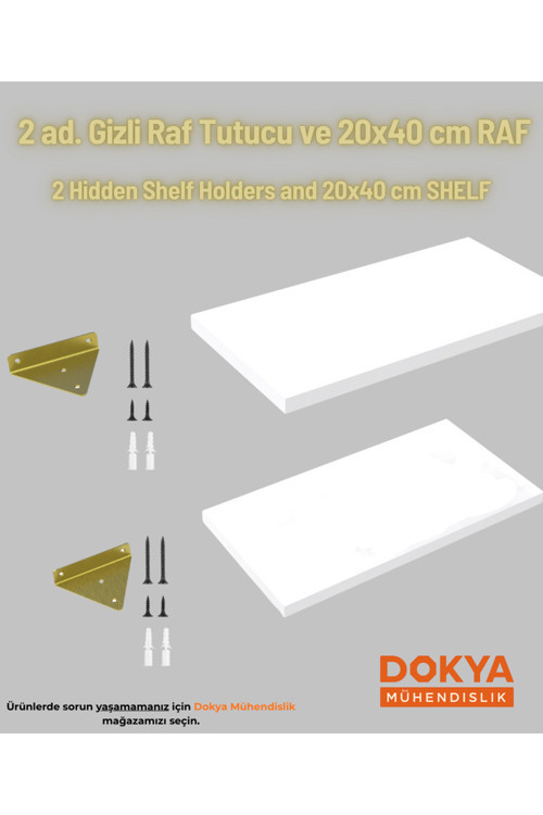 2'Li Gizli Duvar Rafı Askı Aparatı Ve 20X40 Cm Beyaz Mdf
