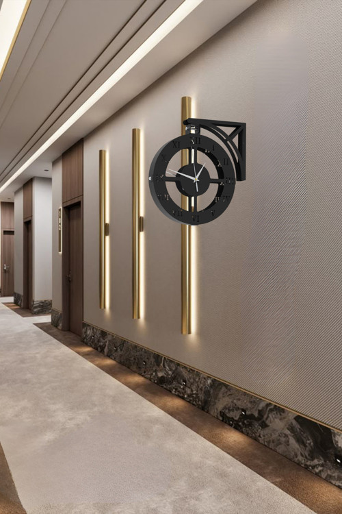 Dairesel Siyah Metal Modern Çift Taraflı Duvar Saati